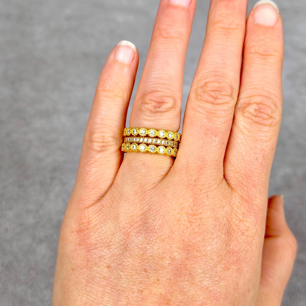 Freida Rothman Gold Stacking Ring Set Cubic Zirconia Milgrain Size 5.5